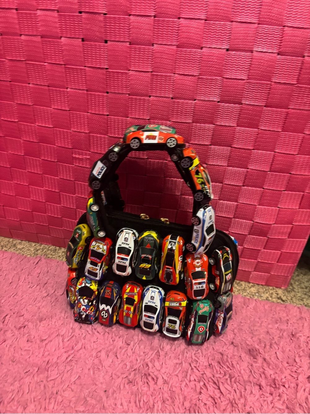Black Mini Car Embellished Handbag – Multicolor
